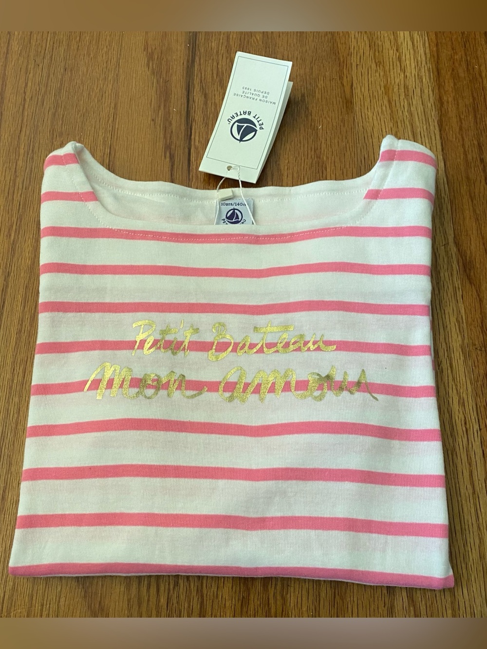 Petit Bateau Striped Short Sleeve Mon Amour Tee